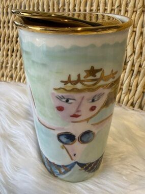 Starbucks Siren Mermaid Ceramic Tumbler with Gold Lid 2014 - 12 fl oz